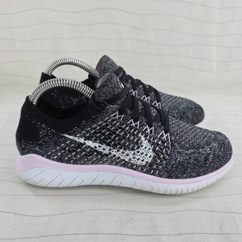 Nike Womens Free RN Flyknit Black Pink White Running Shoes 2019 942839-007 Sz 7